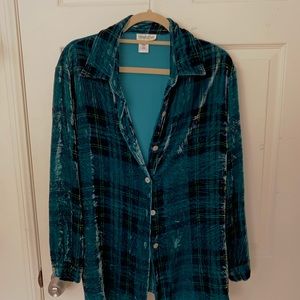 Green Velvet Flannel Button Down